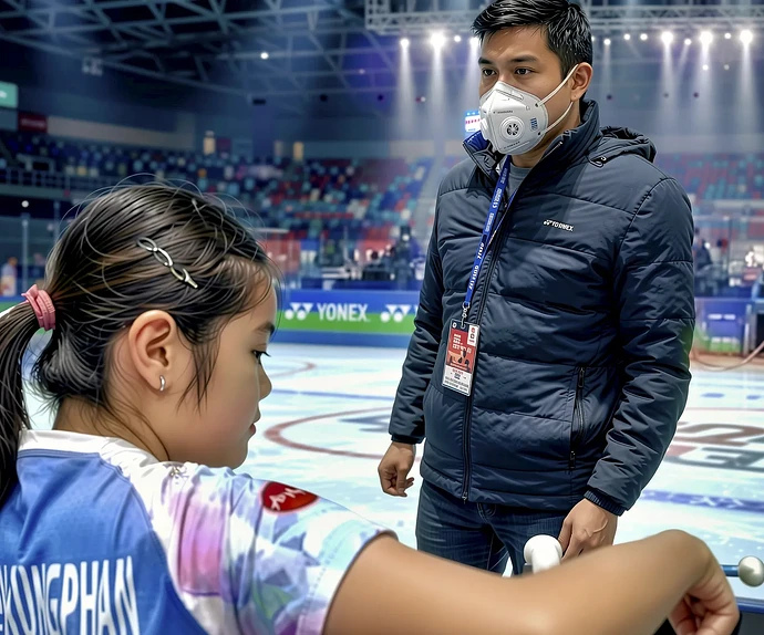 コーチがN95マスクを着用